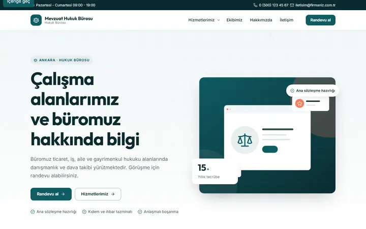 Mevzuat – Hukuk Bürosu web sitesi teması ekran görüntüsü