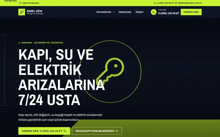 Barel – Çilingir ve Tesisatçı web sitesi teması ekran görüntüsü