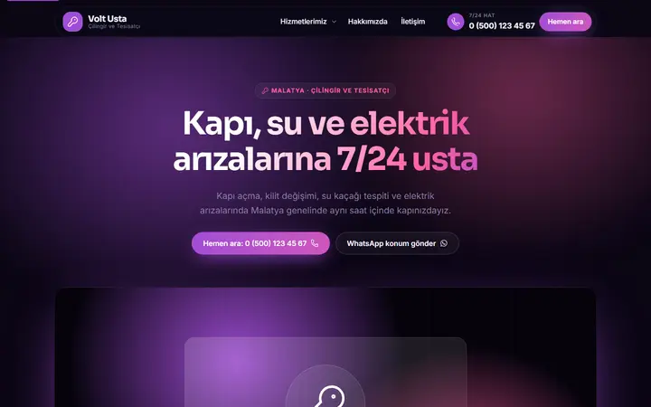 Volt – Çilingir ve Tesisatçı web sitesi teması ekran görüntüsü