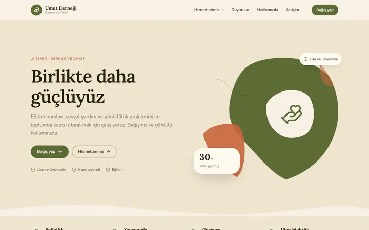 Dernek ve Vakıf web sitesi teması örneği