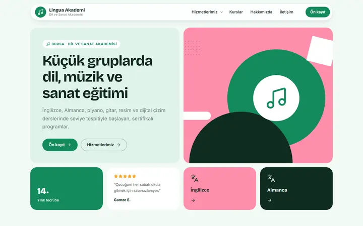 Lingua – Dil ve Sanat Akademisi web sitesi teması ekran görüntüsü