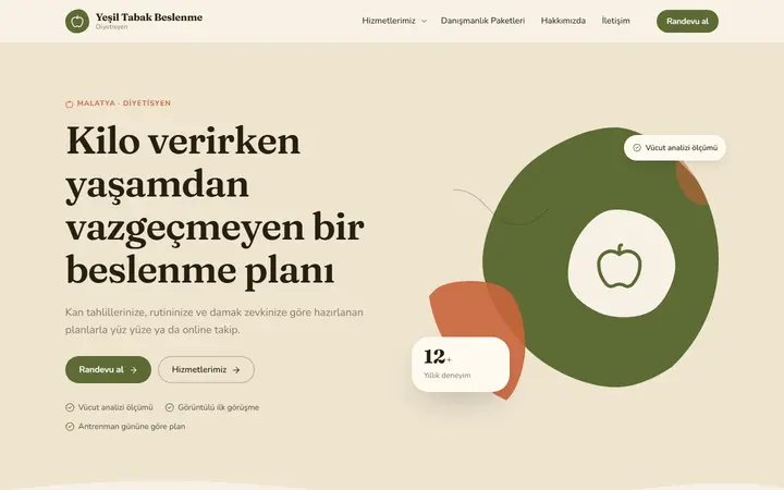 Yeşil Tabak – Diyetisyen web sitesi teması