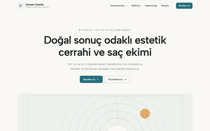 Simetri – Estetik ve Saç Ekim Merkezi web sitesi teması ekran görüntüsü