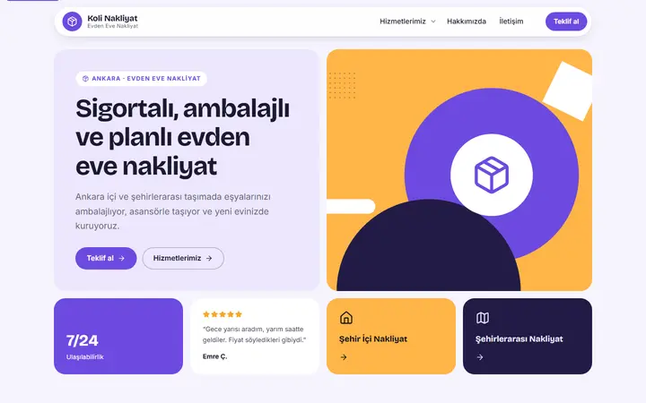 Evden Eve Nakliyat web sitesi teması örneği