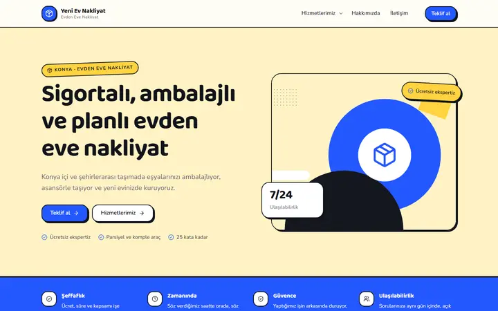Yeni Ev – Evden Eve Nakliyat web sitesi teması ekran görüntüsü
