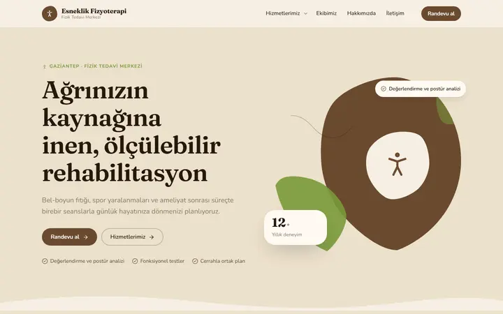 Esneklik – Fizik Tedavi Merkezi web sitesi teması