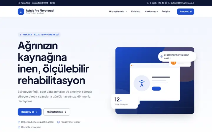Rehab Pro – Fizik Tedavi Merkezi web sitesi teması