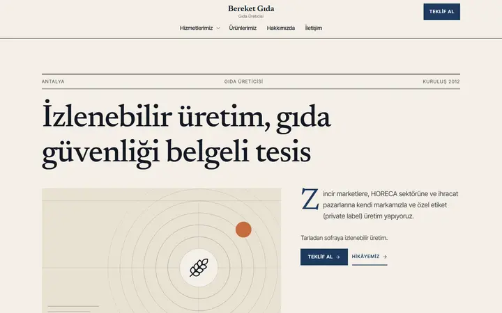 Bereket – Gıda Üreticisi web sitesi teması