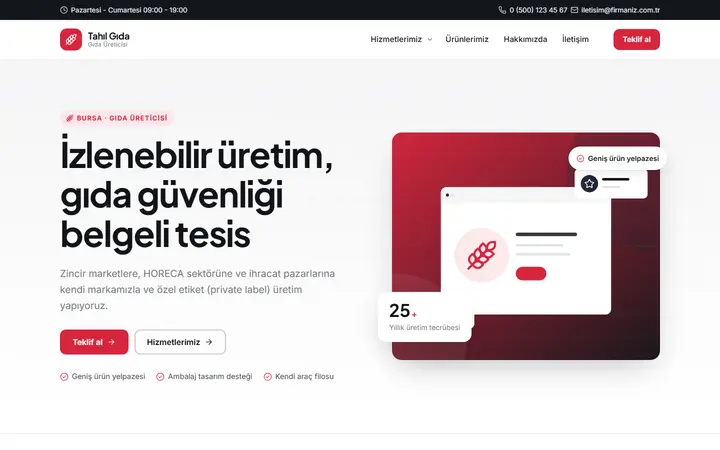 Tahıl – Gıda Üreticisi web sitesi teması