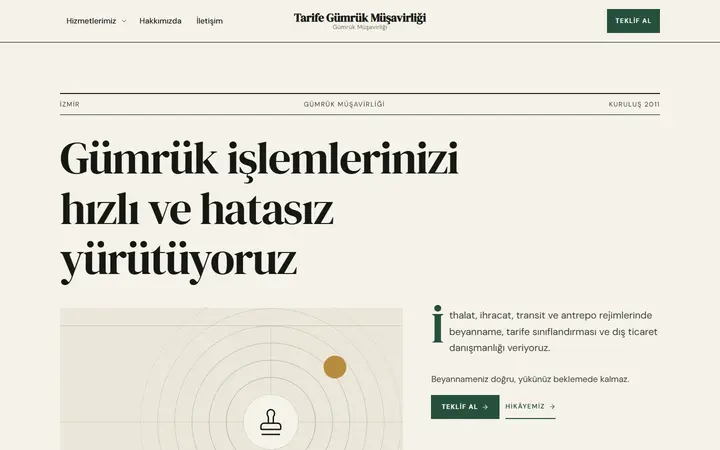 Tarife – Gümrük Müşavirliği web sitesi teması ekran görüntüsü