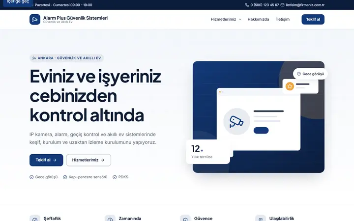 Alarm Plus – Güvenlik ve Akıllı Ev web sitesi teması
