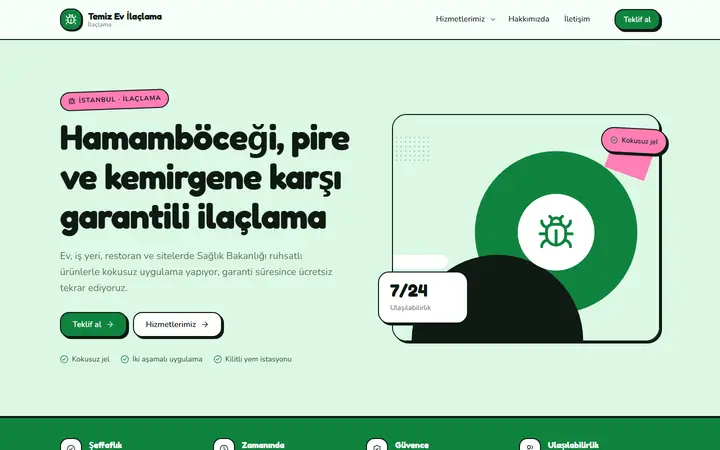 Temiz Ev – İlaçlama web sitesi teması