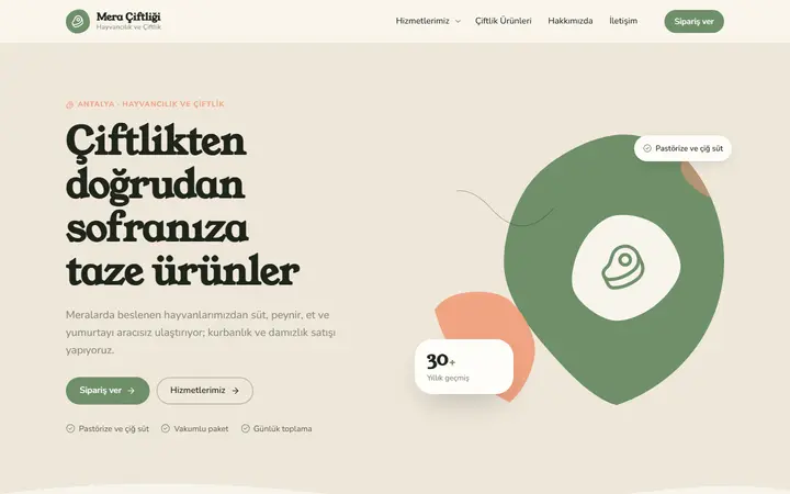 Hayvancılık ve Çiftlik web sitesi teması örneği