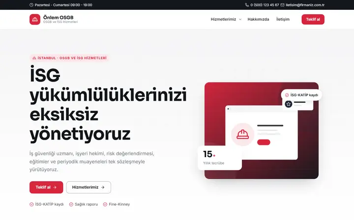 Önlem – OSGB ve İSG Hizmetleri web sitesi teması ekran görüntüsü