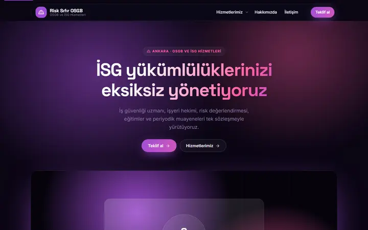 Risk Sıfır – OSGB ve İSG Hizmetleri web sitesi teması ekran görüntüsü