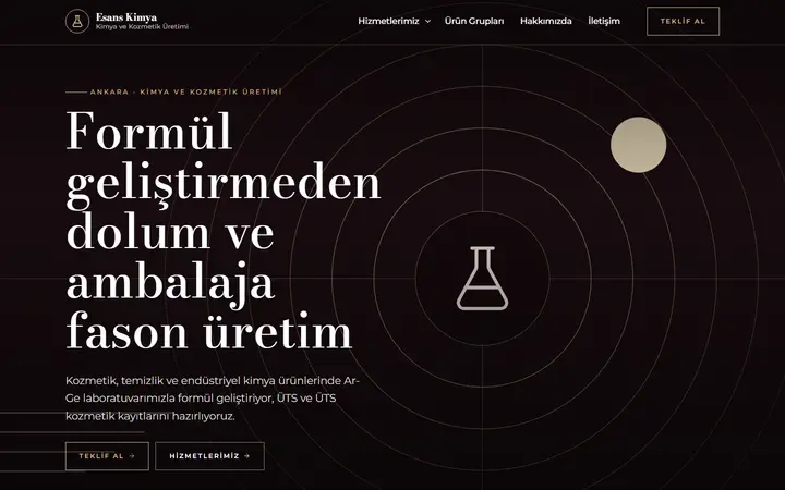 Esans – Kimya ve Kozmetik Üretimi web sitesi teması ekran görüntüsü