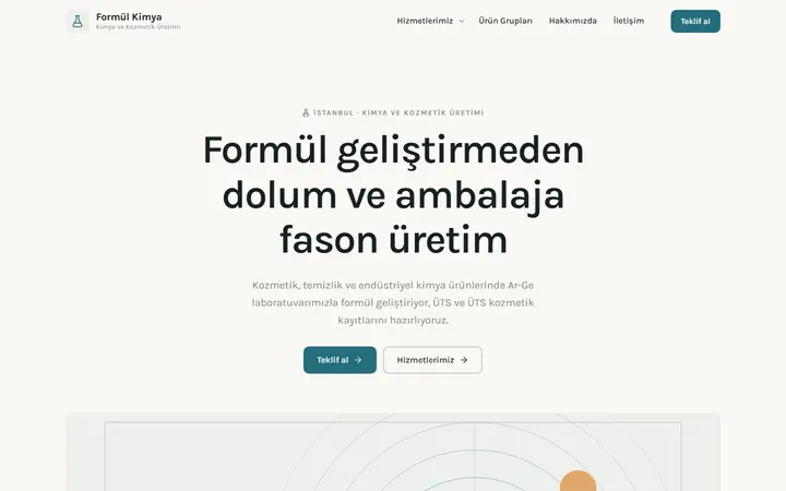 Formül – Kimya ve Kozmetik Üretimi web sitesi teması ekran görüntüsü