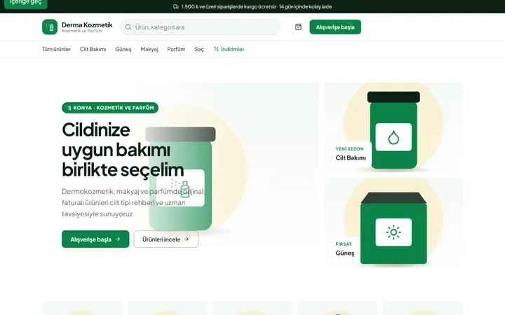 Derma – Kozmetik ve Parfüm web sitesi teması ekran görüntüsü
