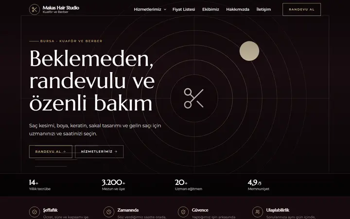 Kuaför ve Berber web sitesi teması örneği