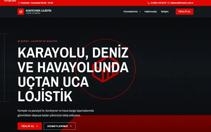 Lojistik ve Nakliye web sitesi teması örneği