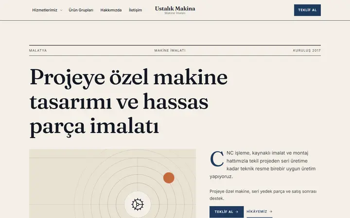 Ustalık – Makine İmalatı web sitesi teması