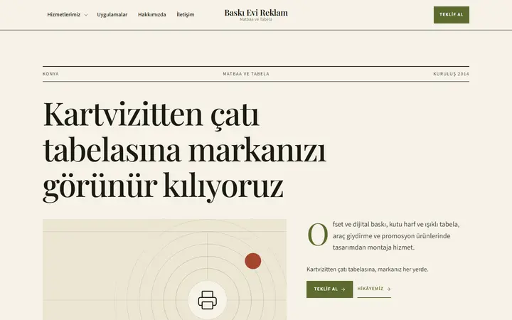 Baskı Evi – Matbaa ve Tabela web sitesi teması ekran görüntüsü