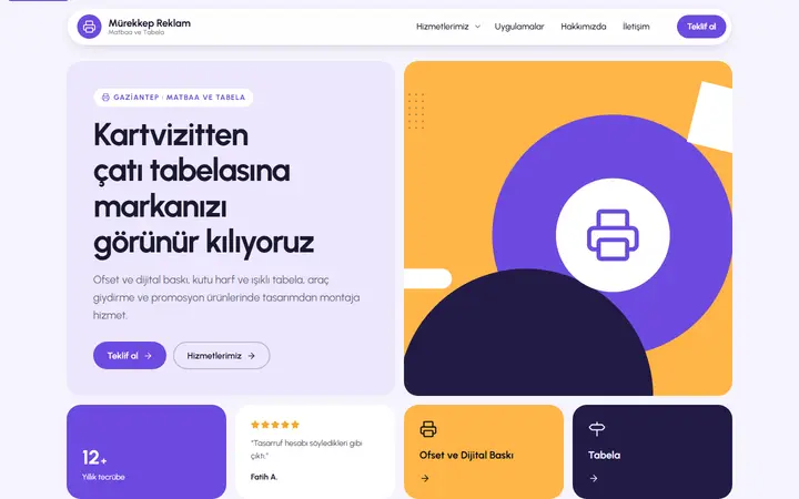 Matbaa ve Tabela web sitesi teması örneği
