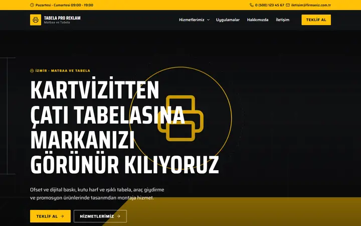 Tabela Pro – Matbaa ve Tabela web sitesi teması ekran görüntüsü