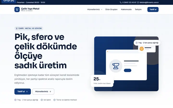 Çelik Yapı – Metal ve Döküm web sitesi teması