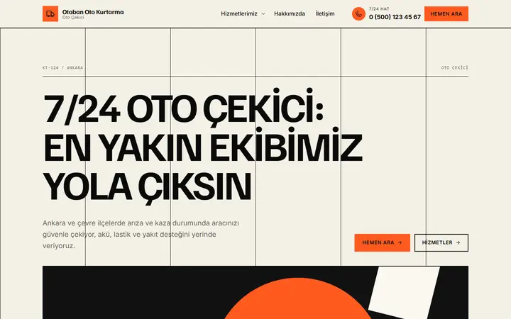 Otoban – Oto Çekici web sitesi teması ekran görüntüsü