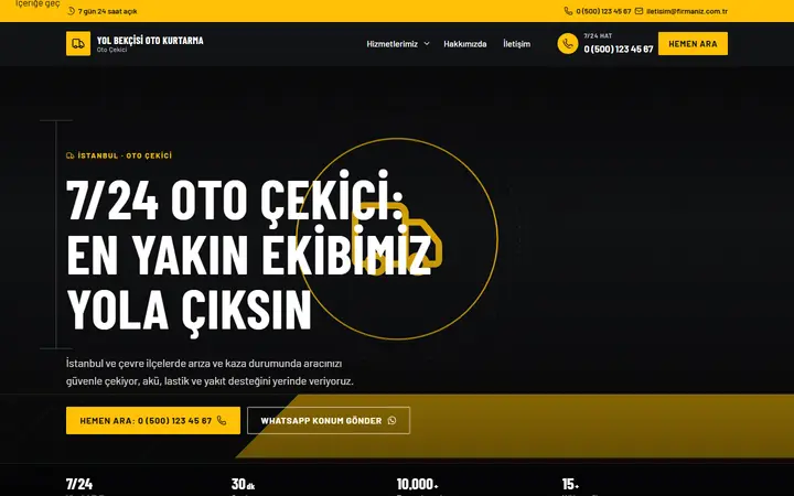 Oto Çekici web sitesi teması örneği