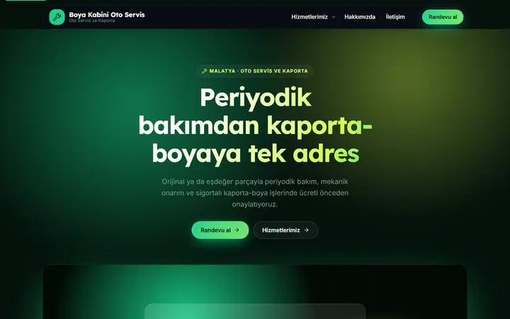 Boya Kabini – Oto Servis ve Kaporta web sitesi teması ekran görüntüsü