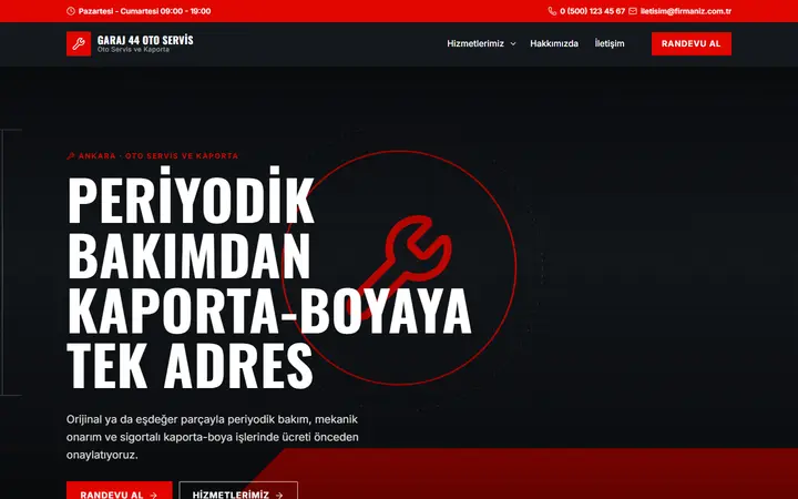 Oto Servis ve Kaporta web sitesi teması örneği
