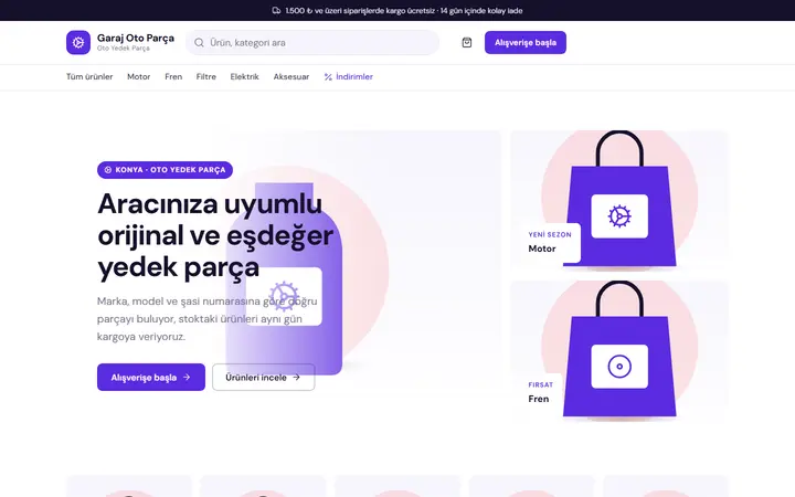 Garaj – Oto Yedek Parça web sitesi teması ekran görüntüsü