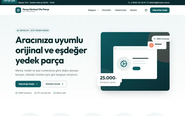 Parça Merkezi – Oto Yedek Parça web sitesi teması ekran görüntüsü