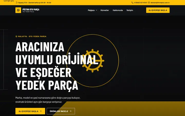 Oto Yedek Parça web sitesi teması örneği