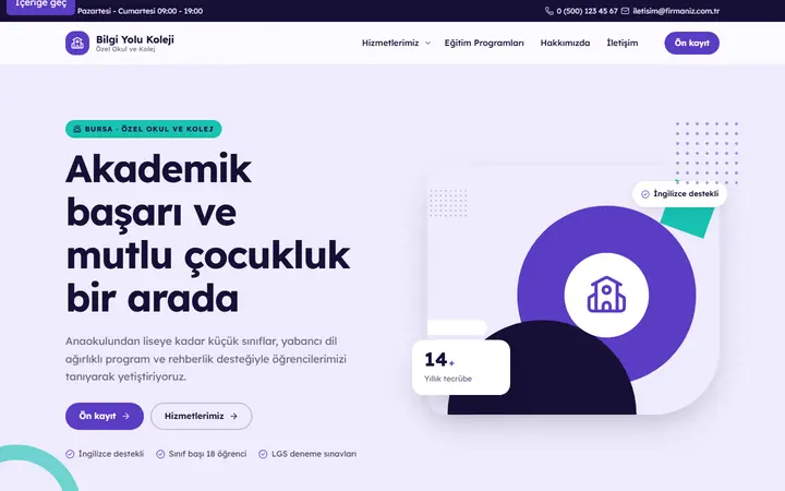 Bilgi Yolu – Özel Okul ve Kolej web sitesi teması ekran görüntüsü