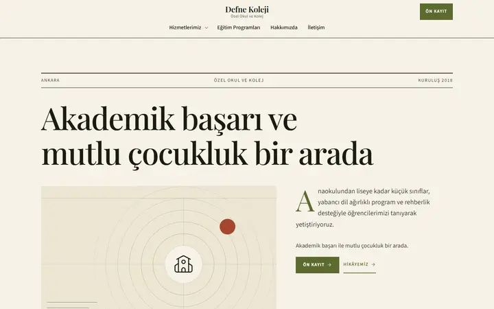Defne – Özel Okul ve Kolej web sitesi teması ekran görüntüsü