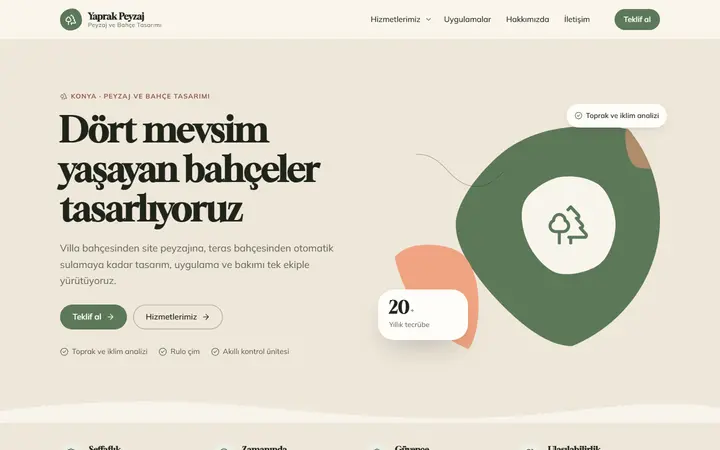 Yaprak – Peyzaj ve Bahçe Tasarımı web sitesi teması