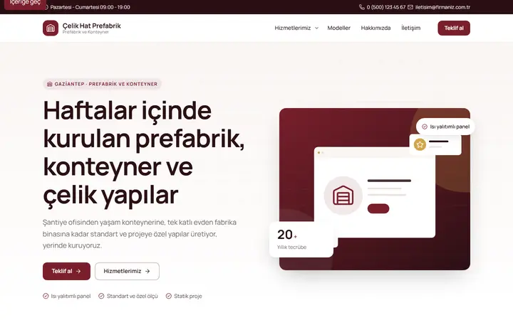 Çelik Hat – Prefabrik ve Konteyner web sitesi teması