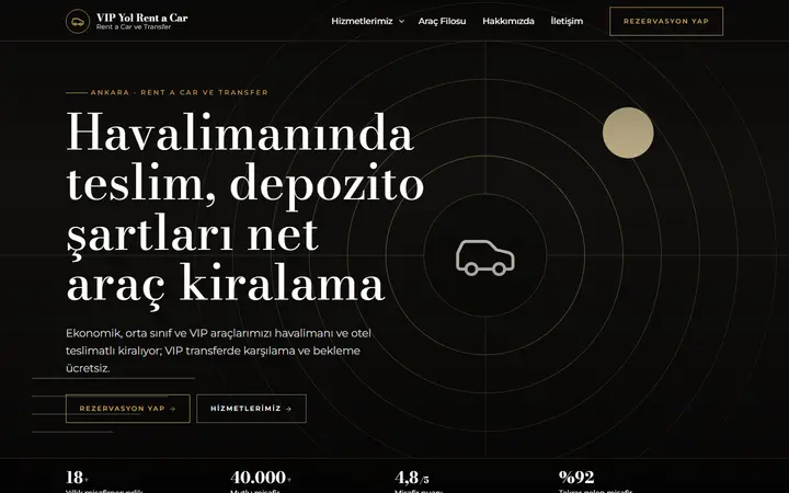VIP Yol – Rent a Car ve Transfer web sitesi teması ekran görüntüsü