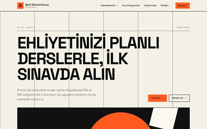 Şerit – Sürücü Kursu web sitesi teması ekran görüntüsü