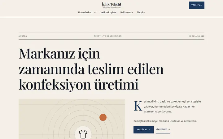 Tekstil ve Konfeksiyon web sitesi teması örneği