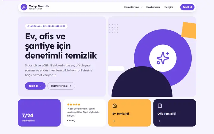 Tertip – Temizlik Şirketi web sitesi teması ekran görüntüsü