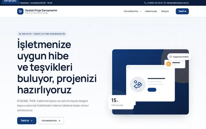 Teşvik ve Hibe Danışmanlığı web sitesi teması örneği