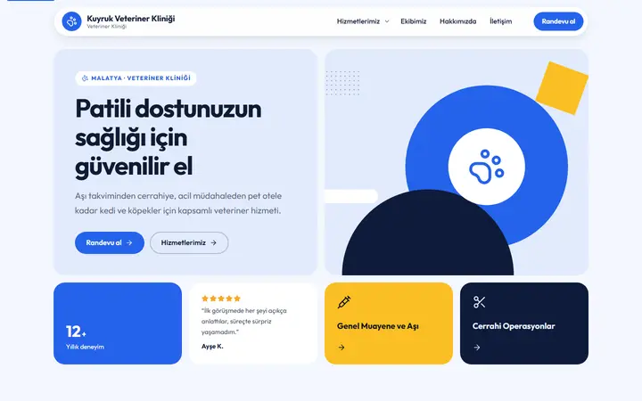 Kuyruk – Veteriner Kliniği web sitesi teması