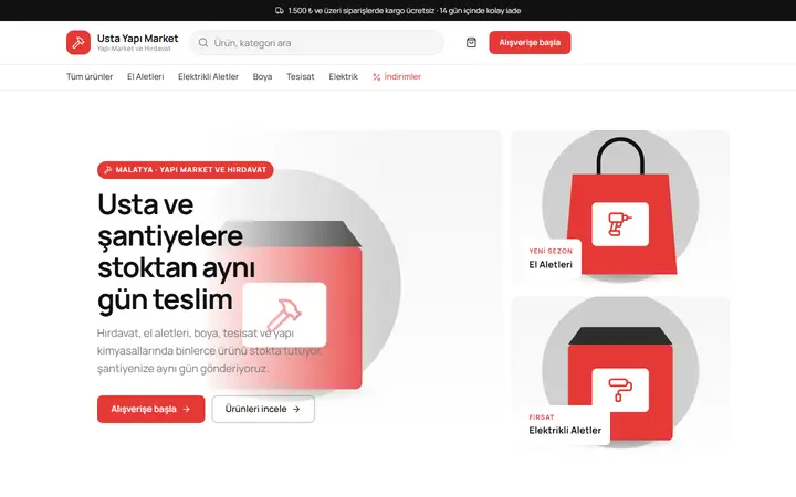 Yapı Market ve Hırdavat web sitesi teması örneği