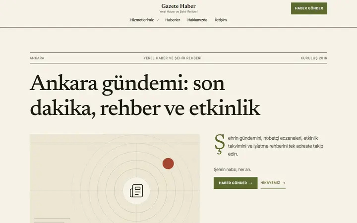 Gazete – Yerel Haber ve Şehir Rehberi web sitesi teması ekran görüntüsü